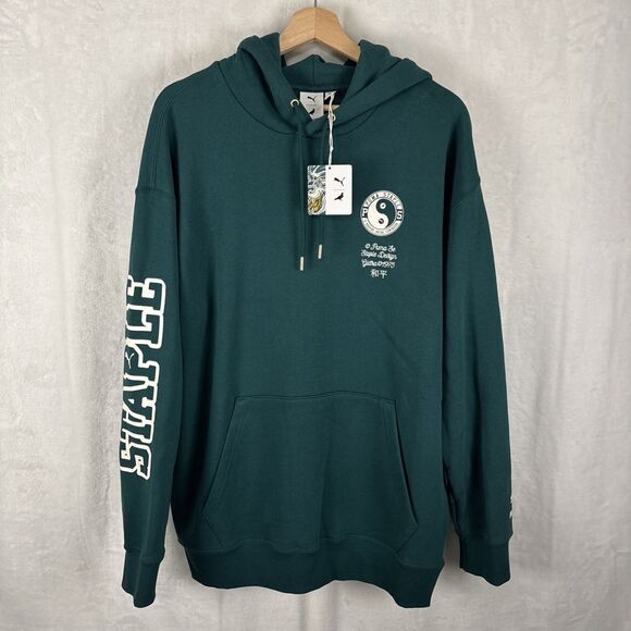 PUMA X Staple Pullover Hoodie Mens Green Athletic Outerwear Size Medium NWT - Picture 1 of 7